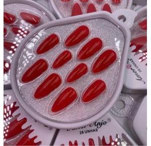 Cartela com 28 unhas postiças Auto colantes Amor Anjo cor:Vermelho